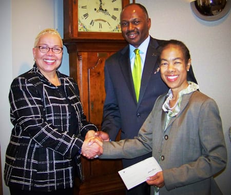 Sigrid E. Lundby, chairperson, BNY Mellon Mid-Atlantic Charitable Trust (left); Gregory L. Lyles, area development director, UNCF (center); and Renetta E. Holloway, development director, UNCF (right).