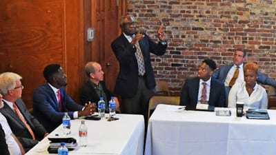 SC Congressman James Clyburn makes a point during panel discussion about entrepreneurship at Claflin University.