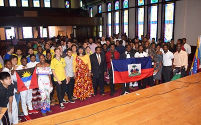 International students with Pres. Dr. Billy C. Hawkins and Vice President of Student Affairs, Dr. Sharon Whittaker-Davis