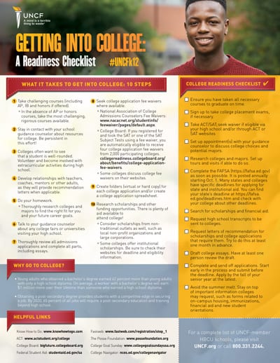 outreach toolkit college readiness checklist uncf how do you get into college