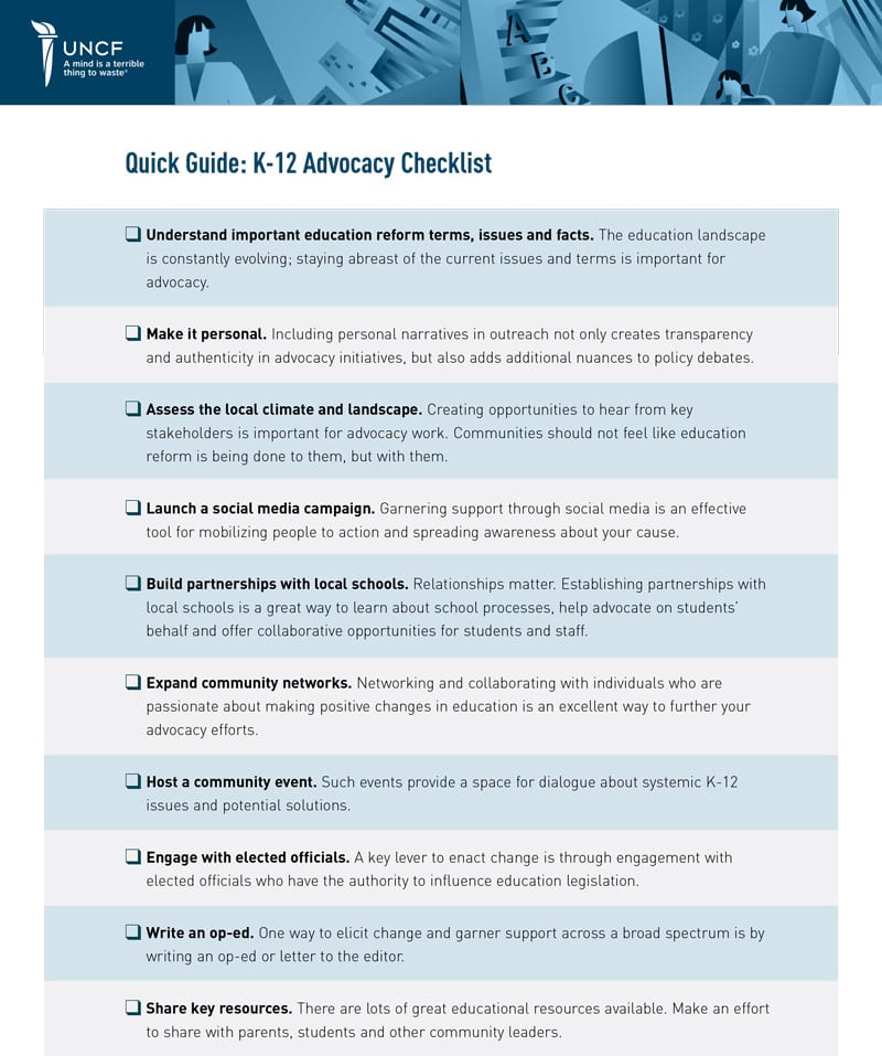 K-12 Advocacy Checklist Quick Guide Cover