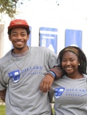 Male and female Dillard University students outside on campus